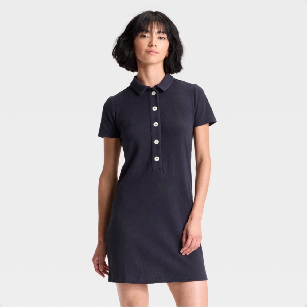 NWT Universal Thread Women's Short Sleeve Knit Polo Mini Shirtdress Navy Blue XS